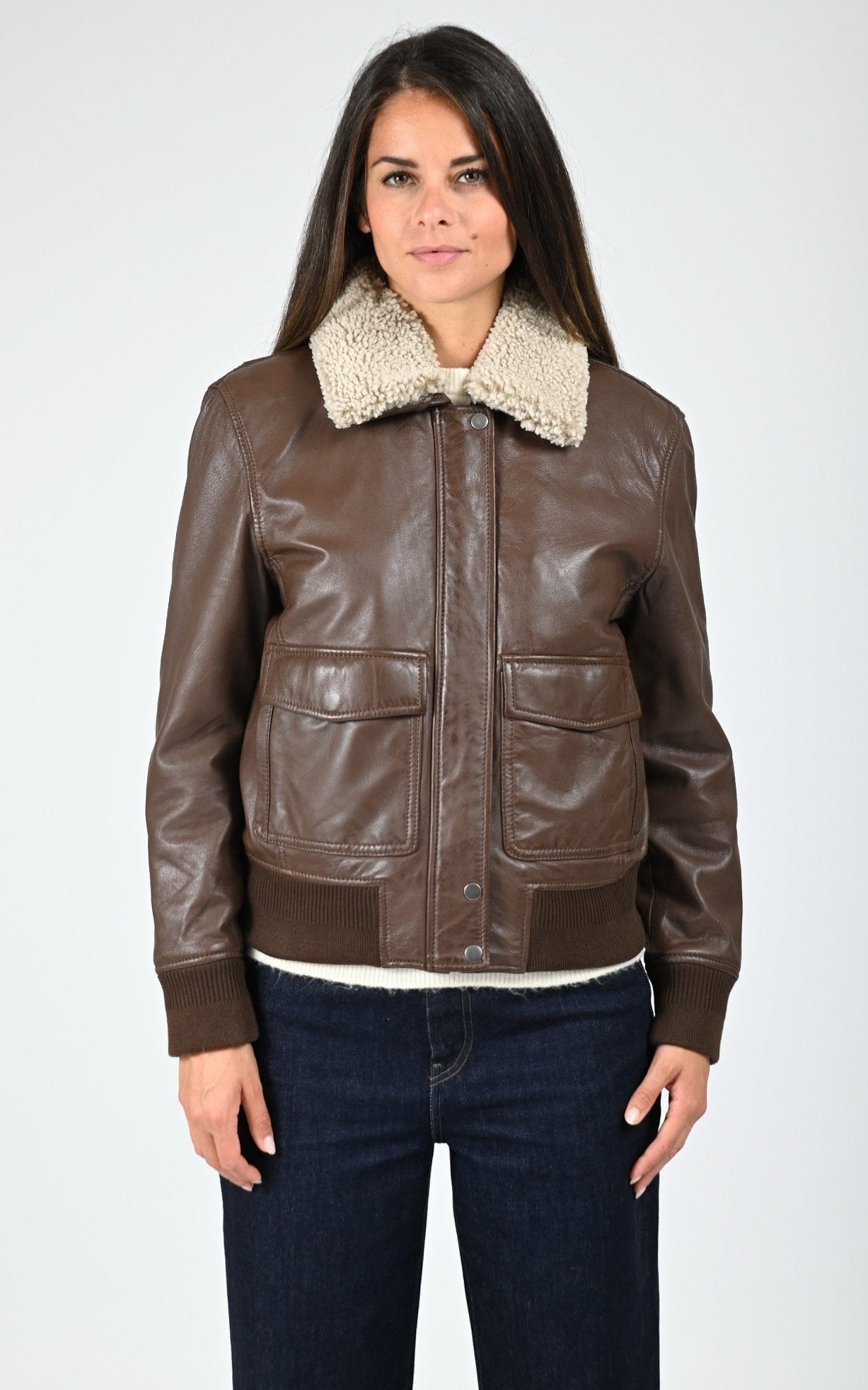 Blouson cuir marron