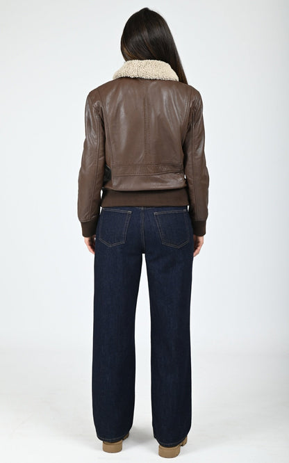 Blouson cuir marron