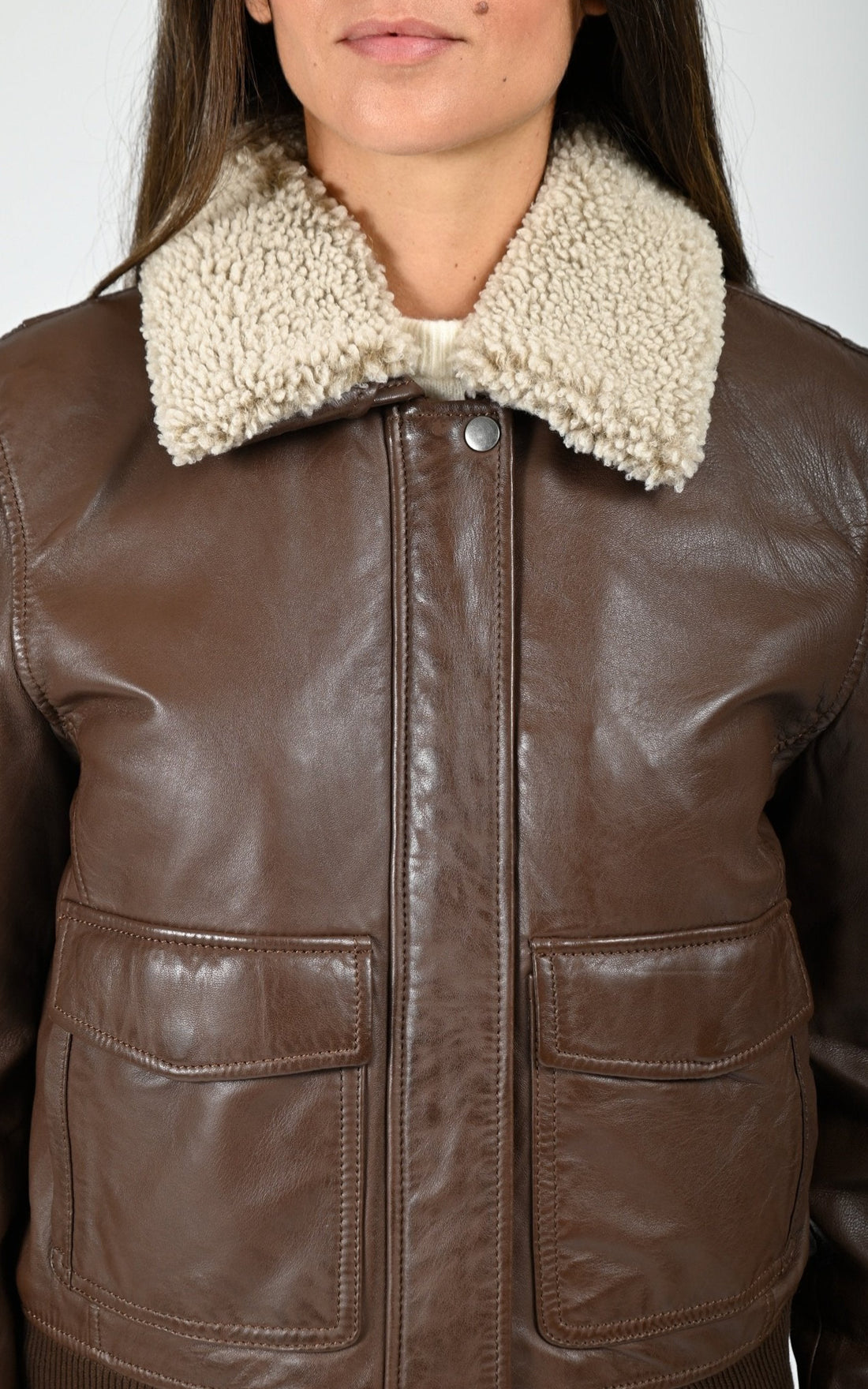Blouson cuir marron