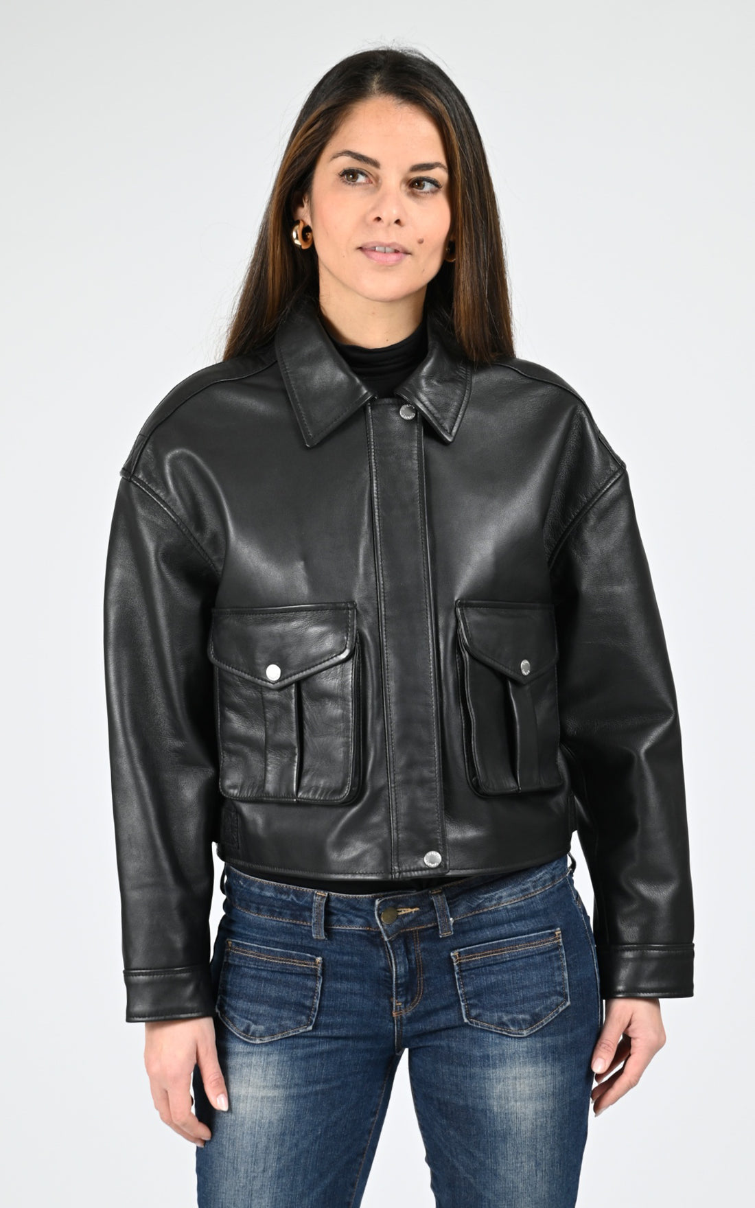 Blouson court cuir LC Delia noir