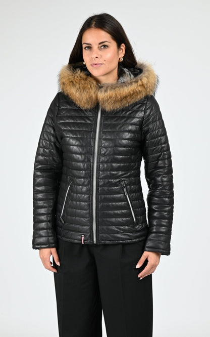 Veste Cuir Femme Oakwood, modèle Mandy 64911 de couleur black 501