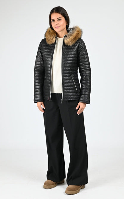 Veste Cuir Femme Oakwood, modèle Mandy 64911 de couleur black 501