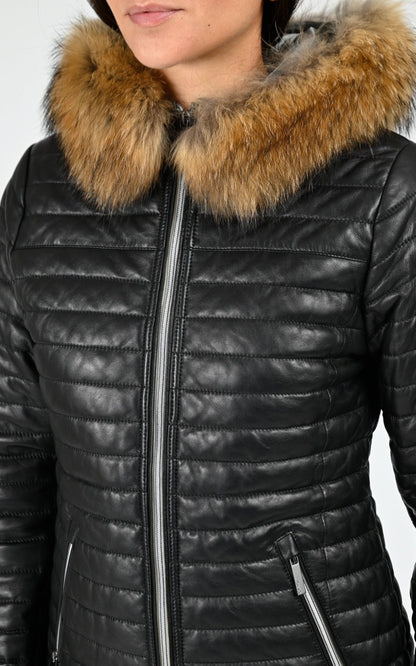 Veste Cuir Femme Oakwood, modèle Mandy 64911 de couleur black 501
