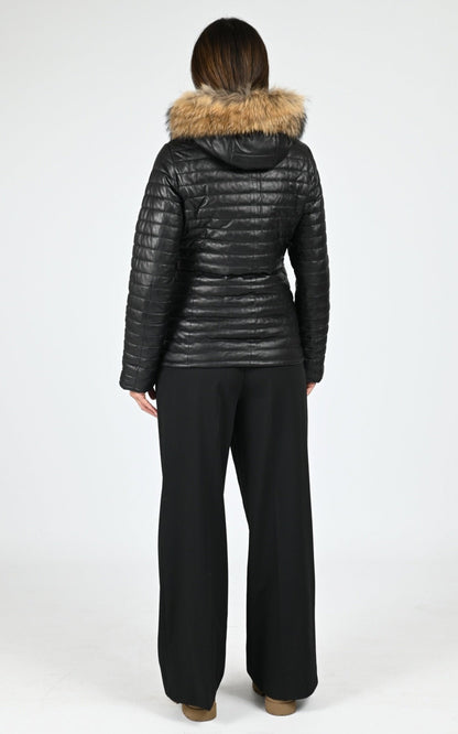 Veste Cuir Femme Oakwood, modèle Mandy 64911 de couleur black 501