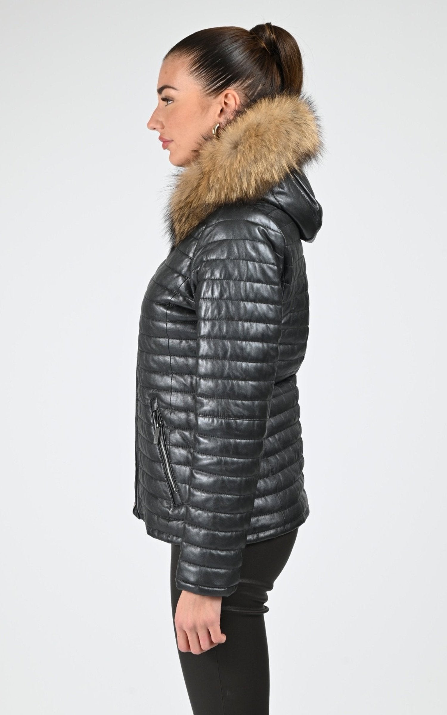 Veste Cuir Femme Oakwood, modèle Mandy metal 64926 de couleur black 501 3