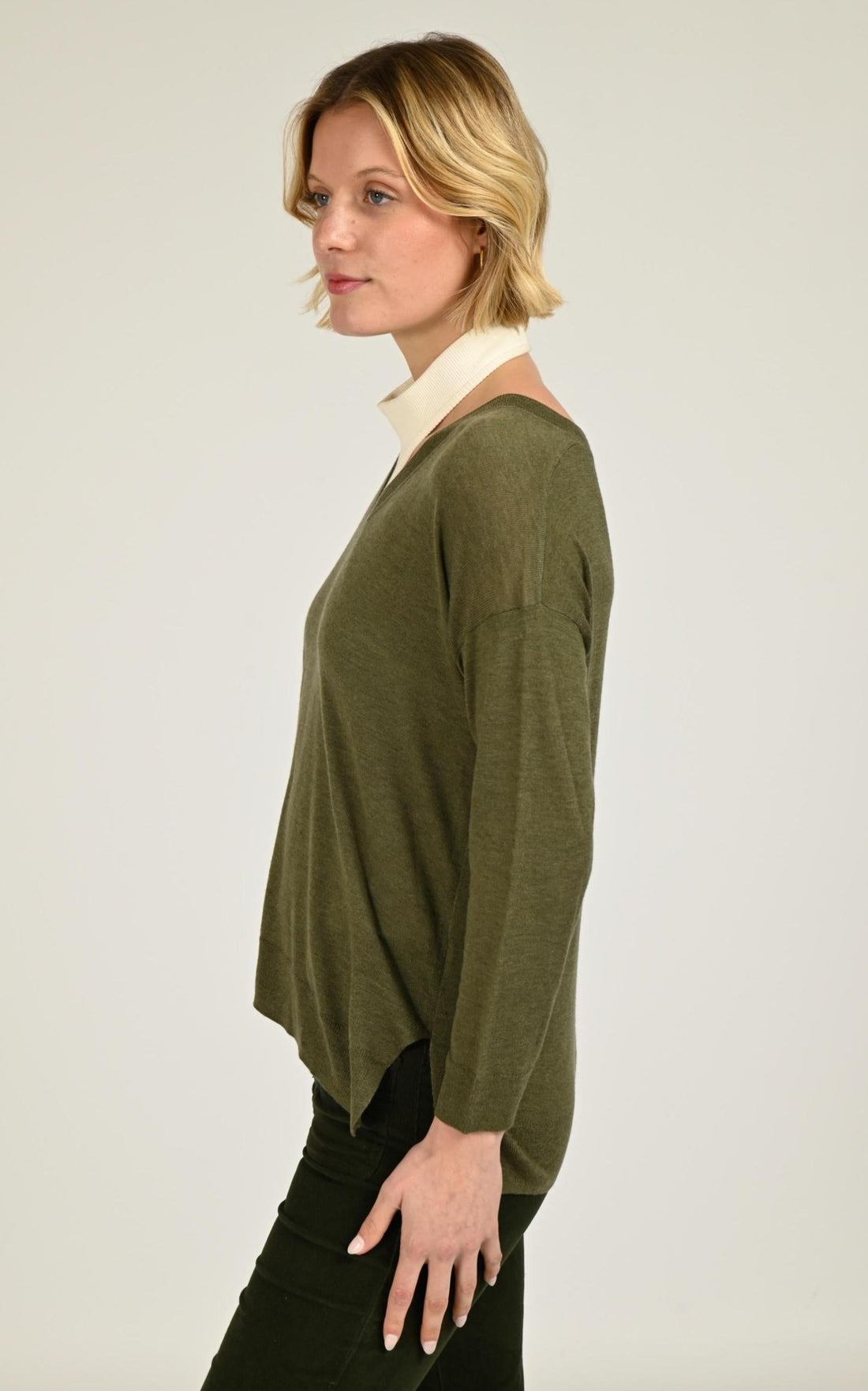 Pull Textile Femme La Petite Etoile, modèle Melya de couleur kaki mousse