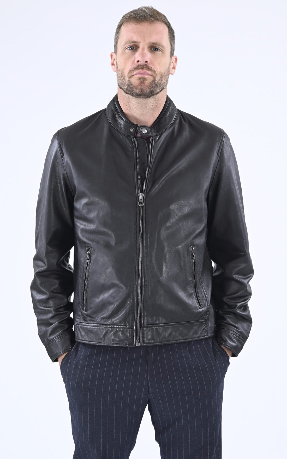 Blouson Cuir Homme Daytona 73, modèle Mercer 103391 de couleur noir