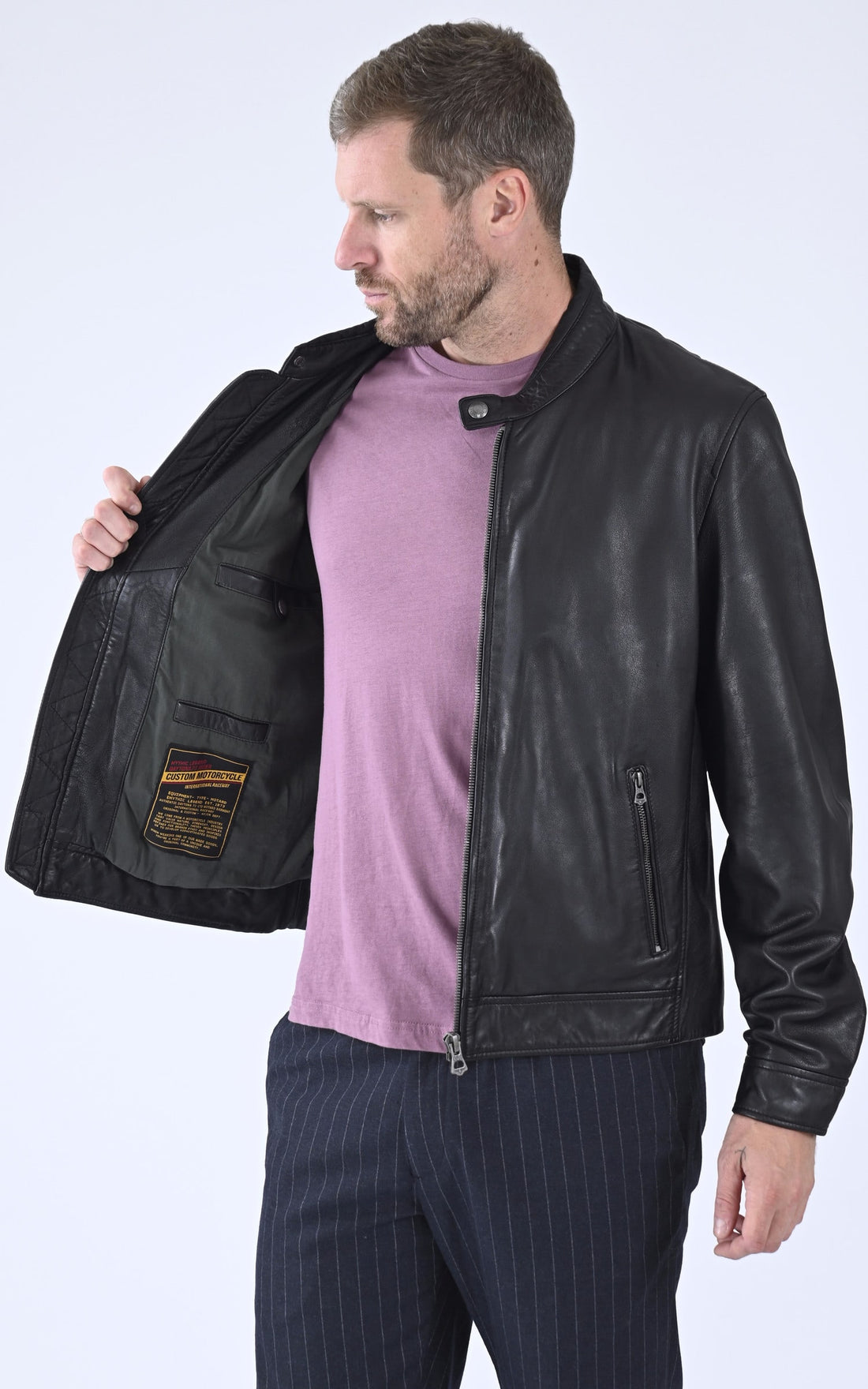 Blouson Cuir Homme Daytona 73, modèle Mercer 103391 de couleur noir