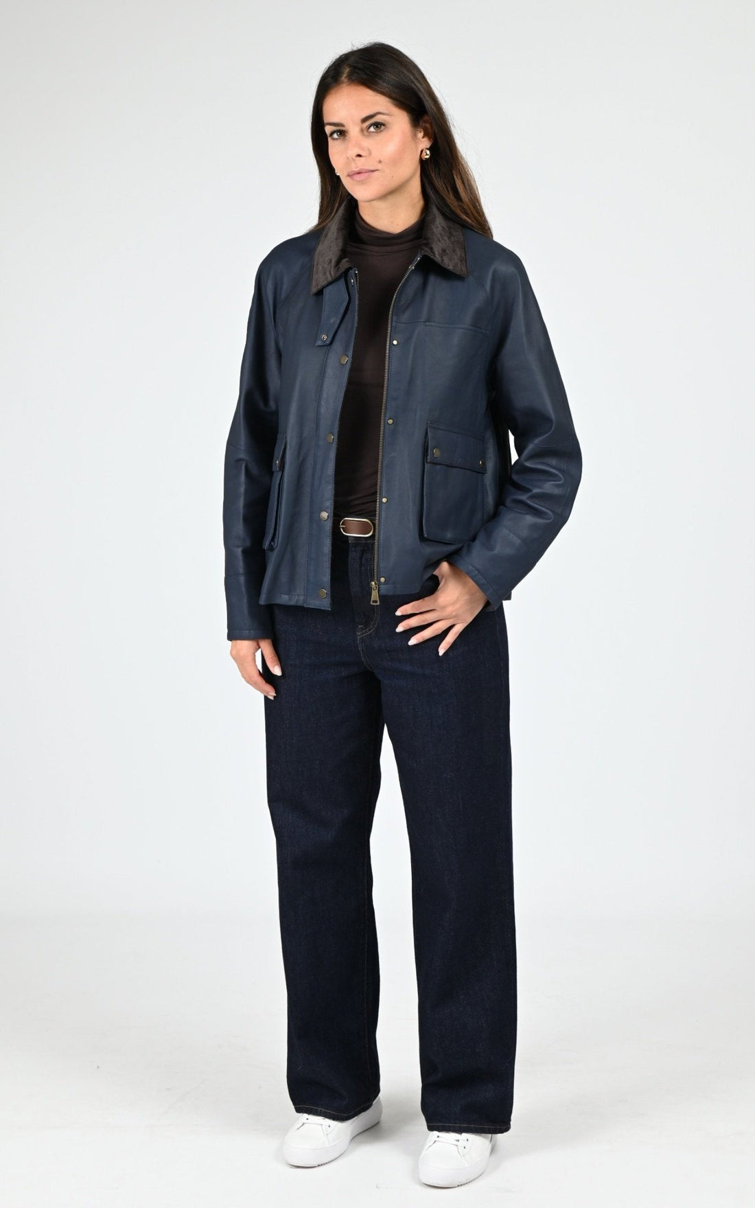 Veste Cuir Femme Oakwood, modèle Missouri 65076 de couleur dark blue 533