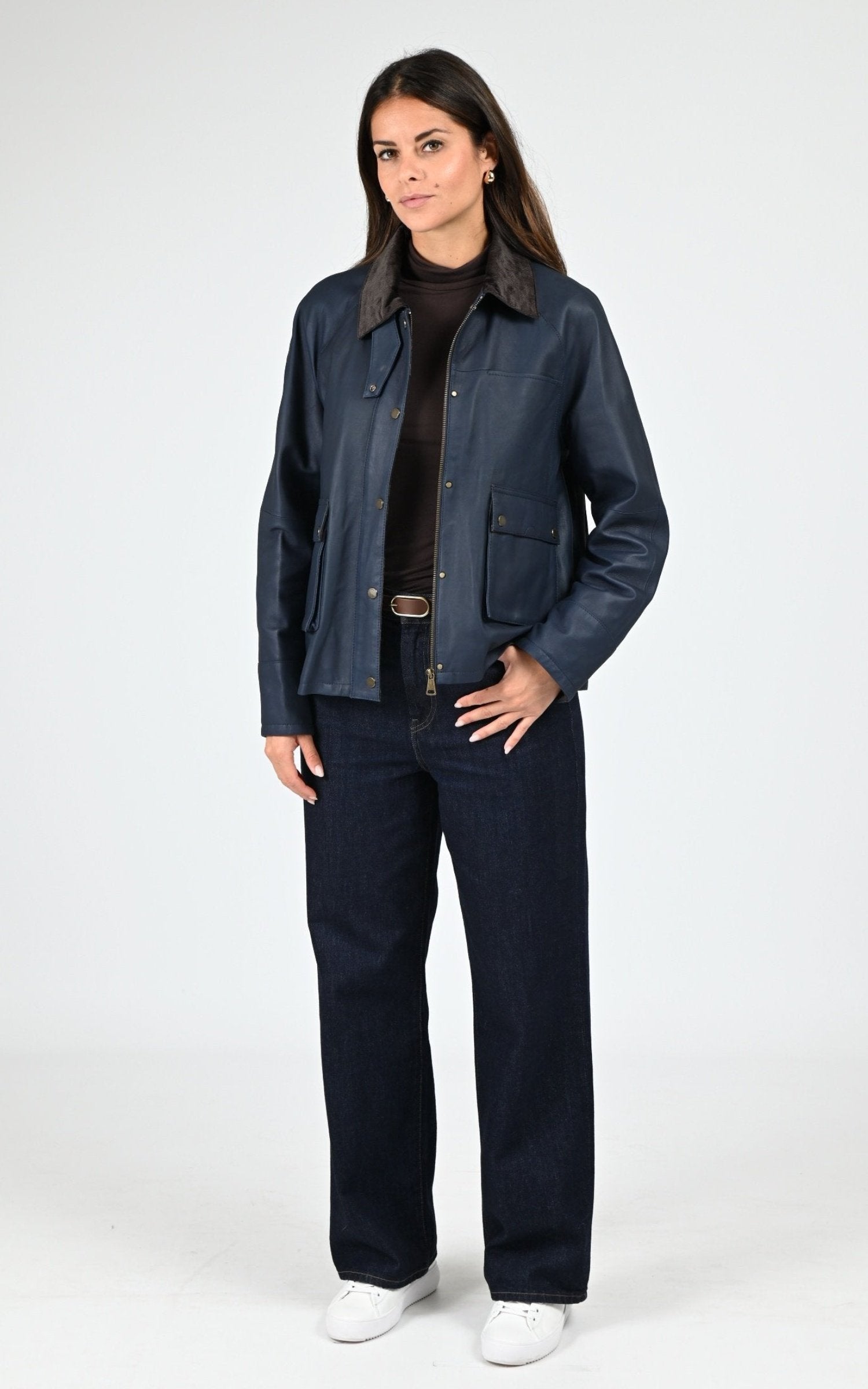 Veste Cuir Femme Oakwood, modèle Missouri 65076 de couleur dark blue 533