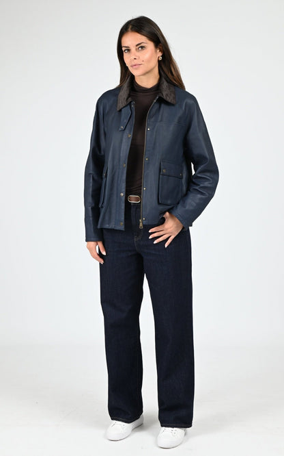 Veste Cuir Femme Oakwood, modèle Missouri 65076 de couleur dark blue 533
