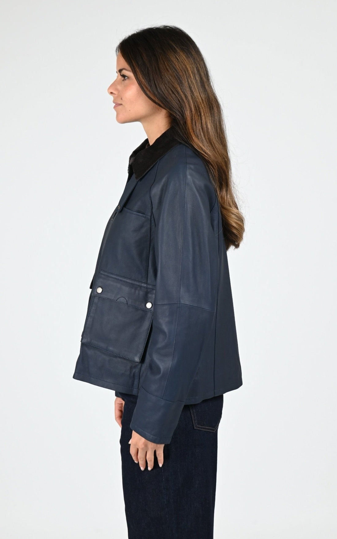 Veste Cuir Femme Oakwood, modèle Missouri 65076 de couleur dark blue 533