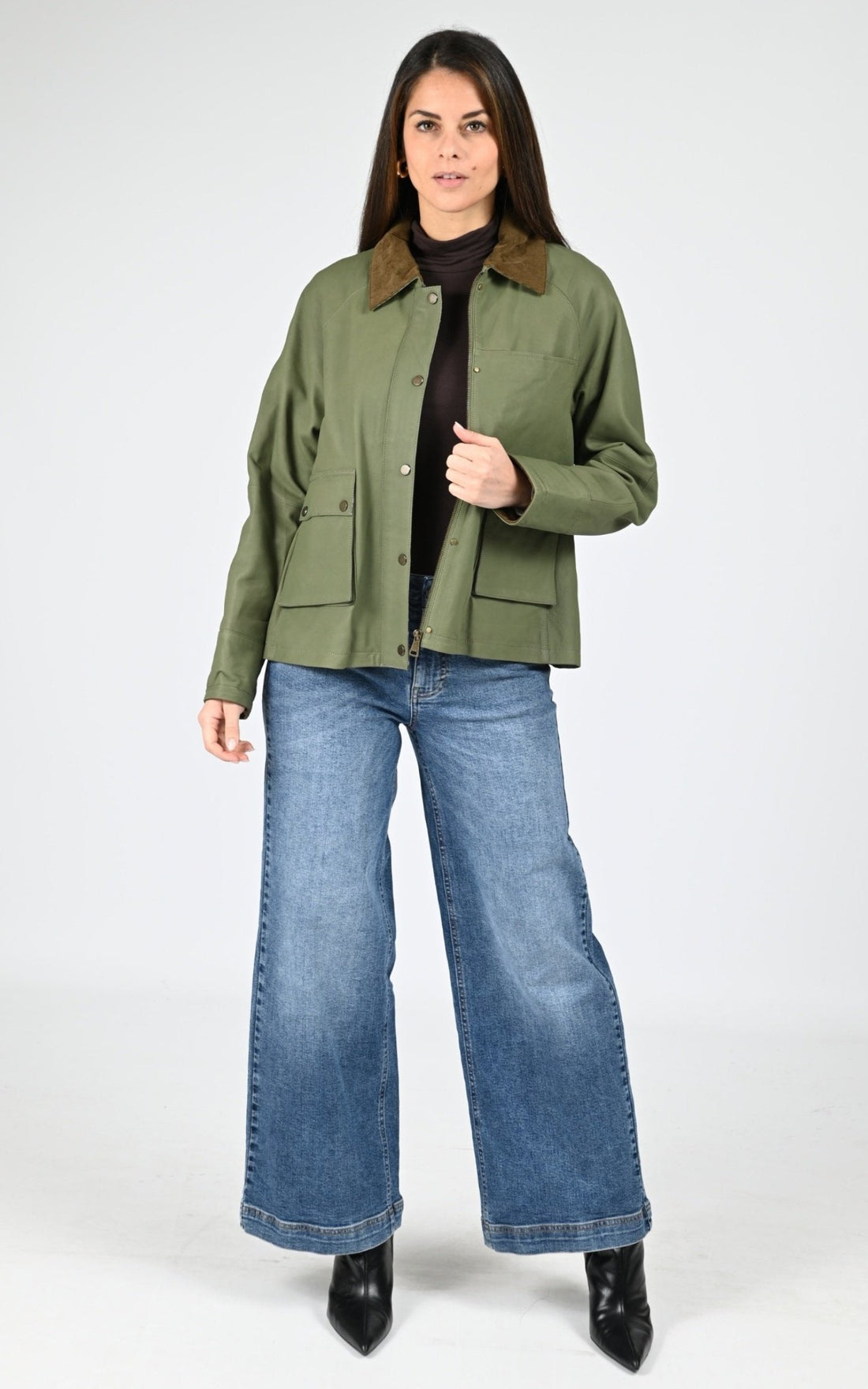 Veste Cuir Femme Cuirco, modèle Missouri 65076 de couleur kaki clair 570