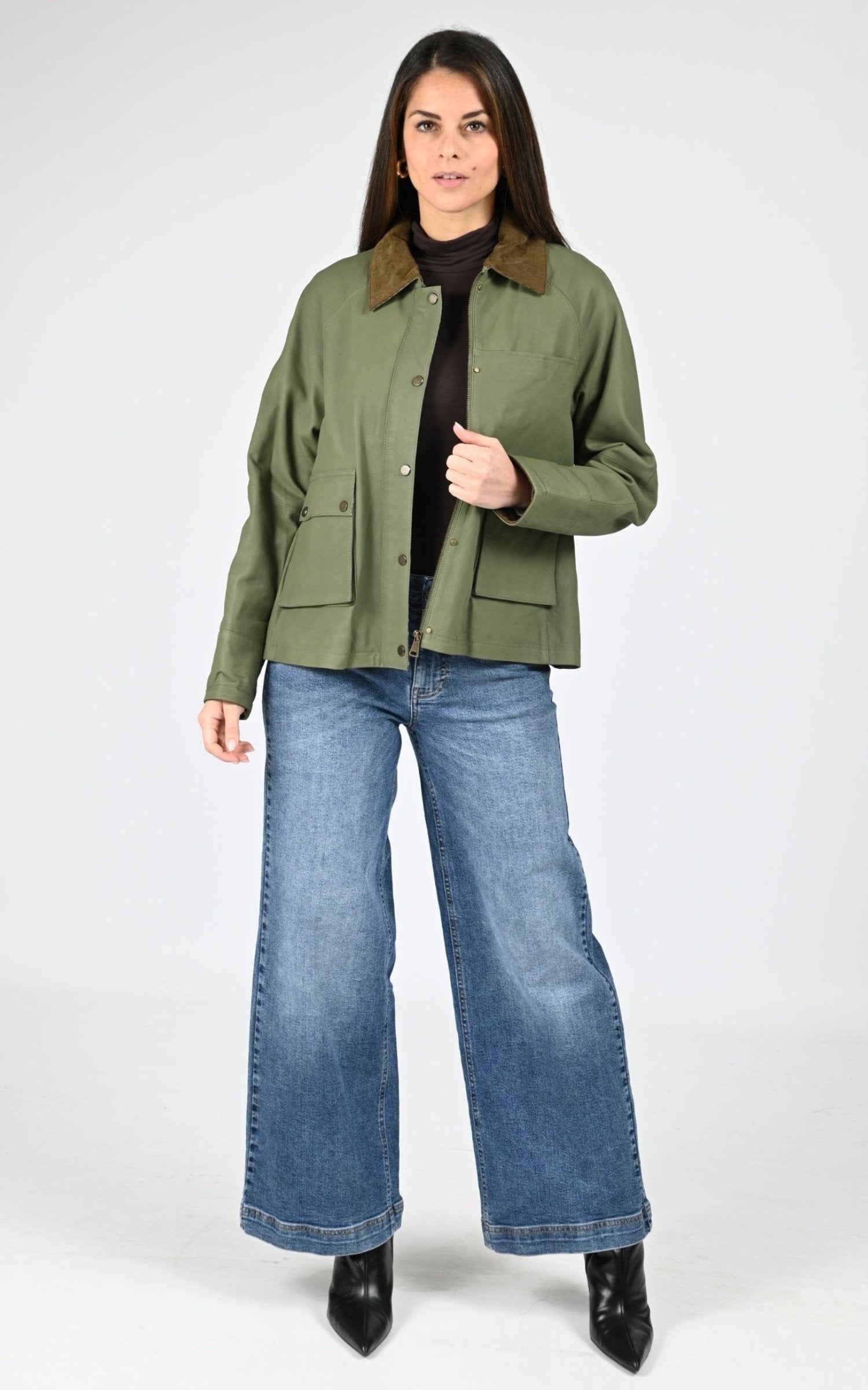 Veste Cuir Femme Cuirco, modèle Missouri 65076 de couleur kaki clair 570 2