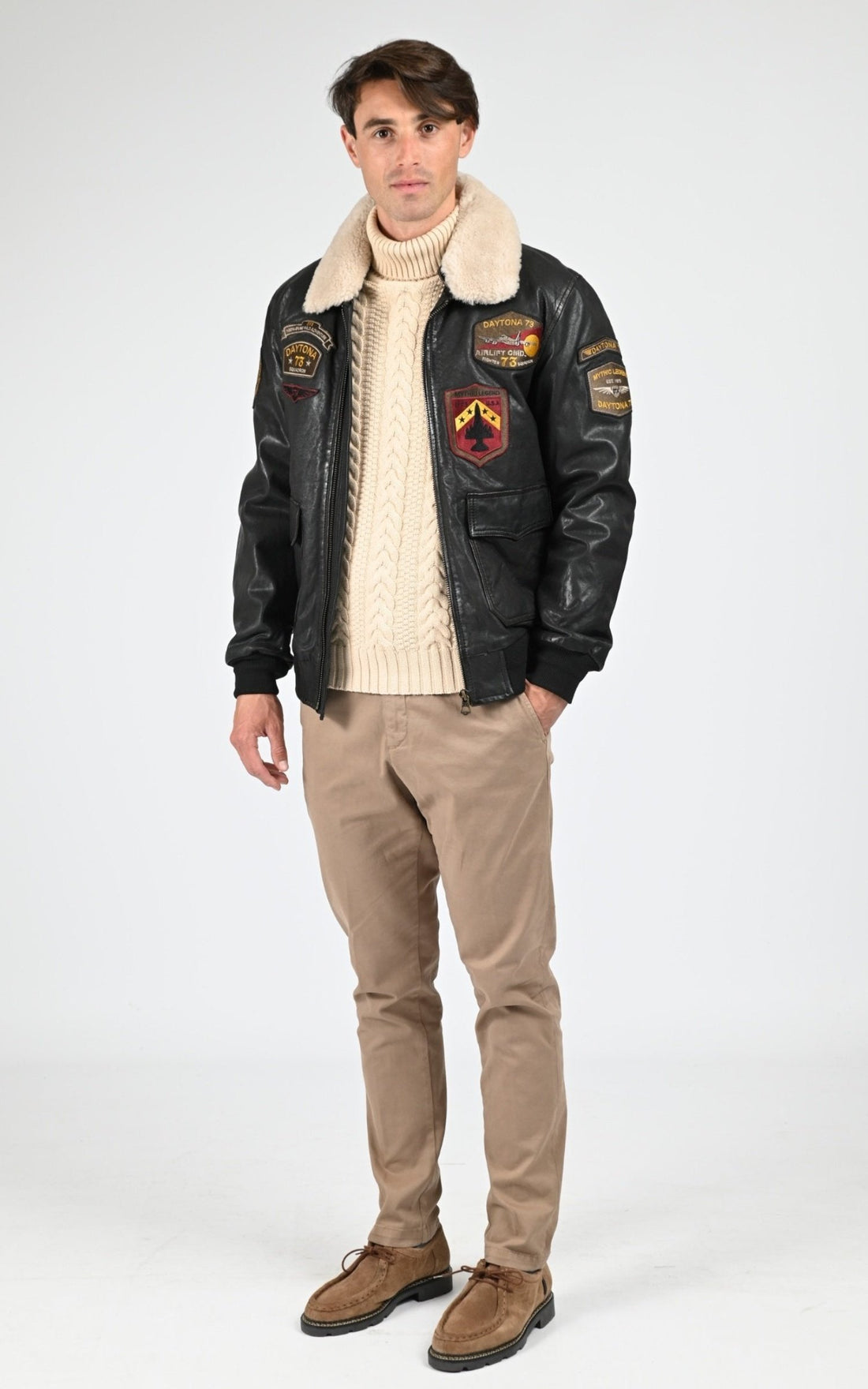 Blouson Cuir Homme Daytona 73, modèle Mock 104403 de couleur black