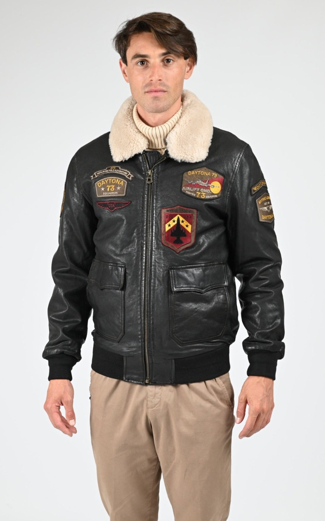 Blouson Cuir Homme Daytona 73, modèle Mock 104403 de couleur black