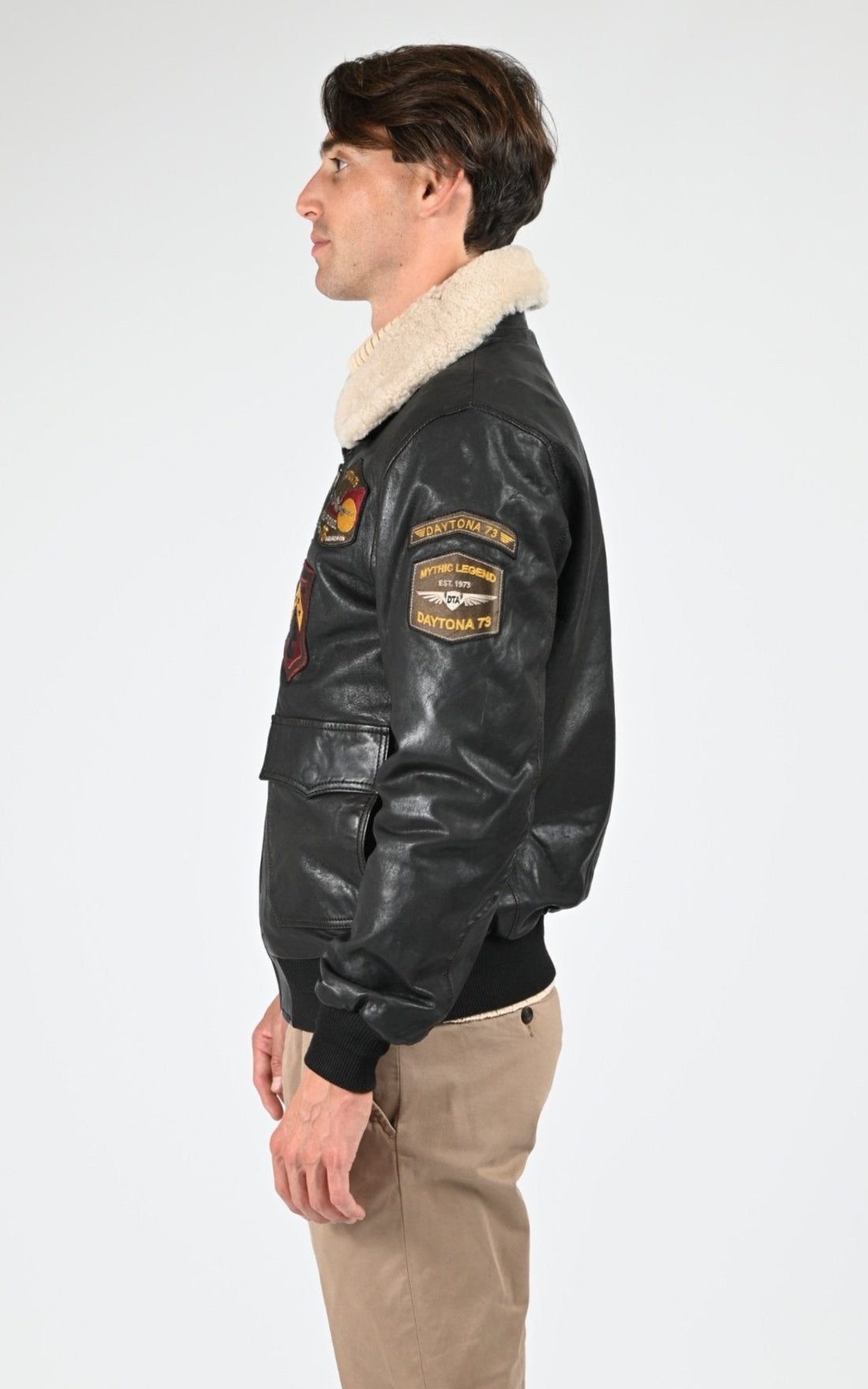 Blouson Cuir Homme Daytona 73, modèle Mock 104403 de couleur black
