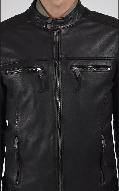 Blouson Cuir Homme La canadienne, modèle Mumbai de couleur noir