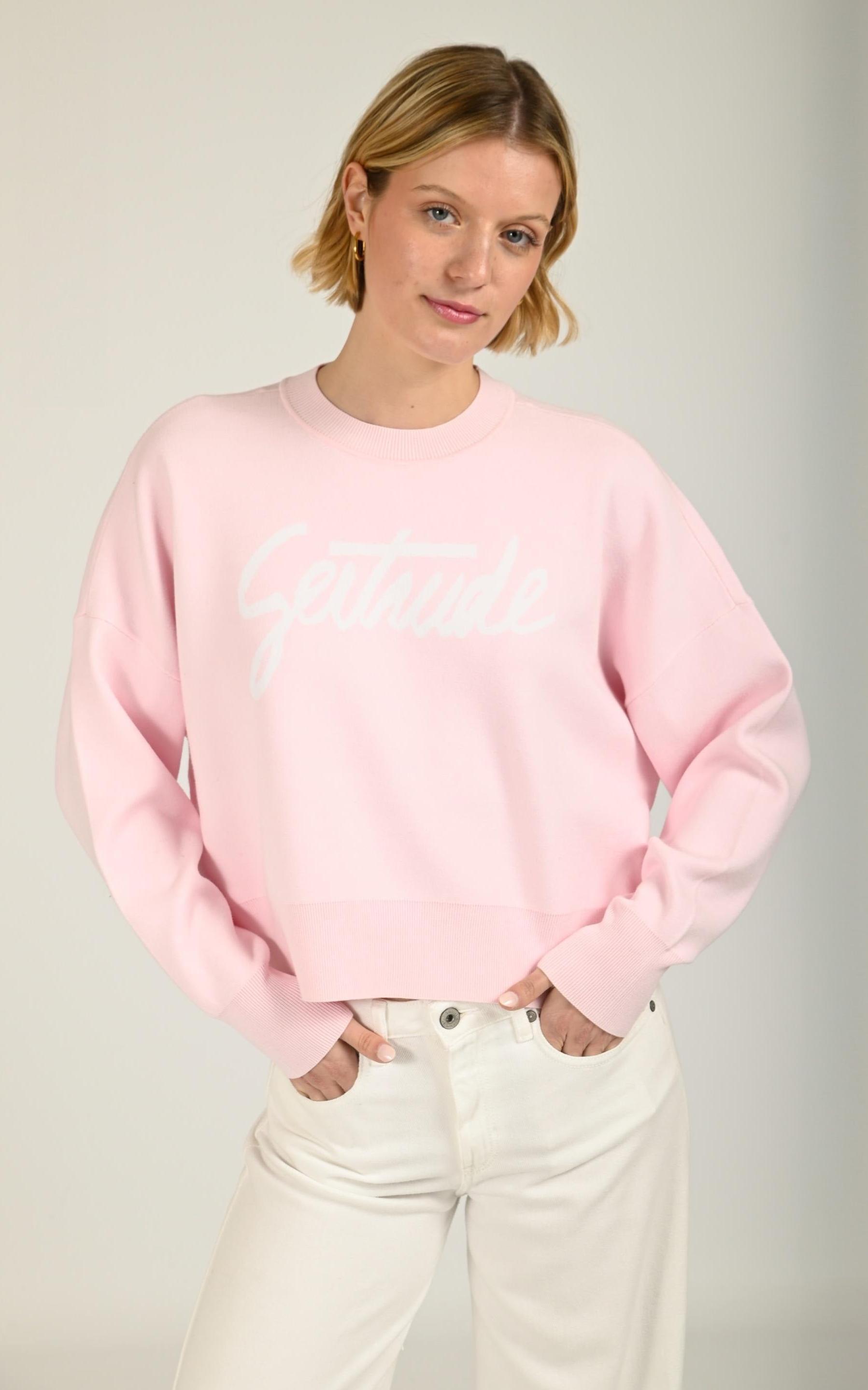 Pull Textile Femme Gertrude Et Gaston, modèle Nath script de couleur rose