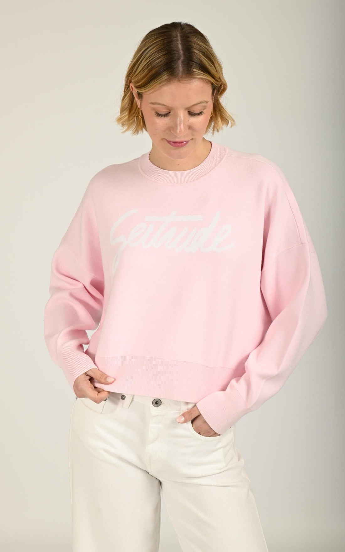 Pull Textile Femme Gertrude Et Gaston, modèle Nath script de couleur rose