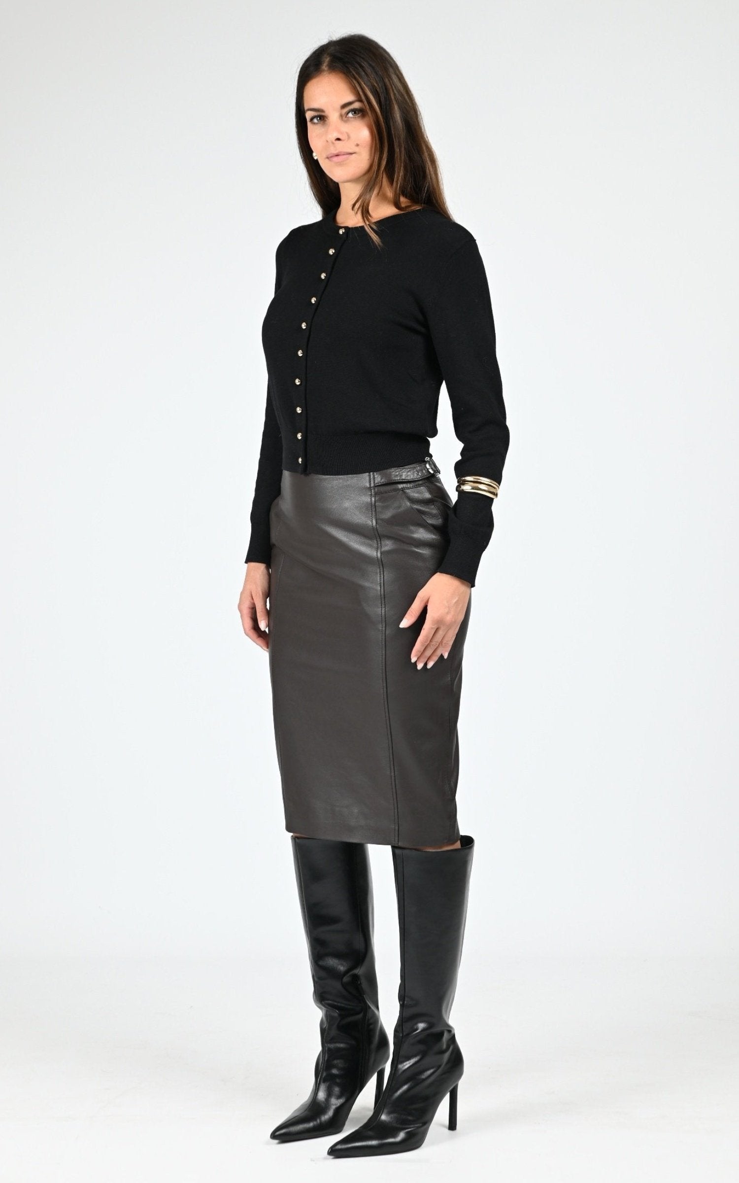 Next brown Oakwood leather pencil skirt - La Canadienne