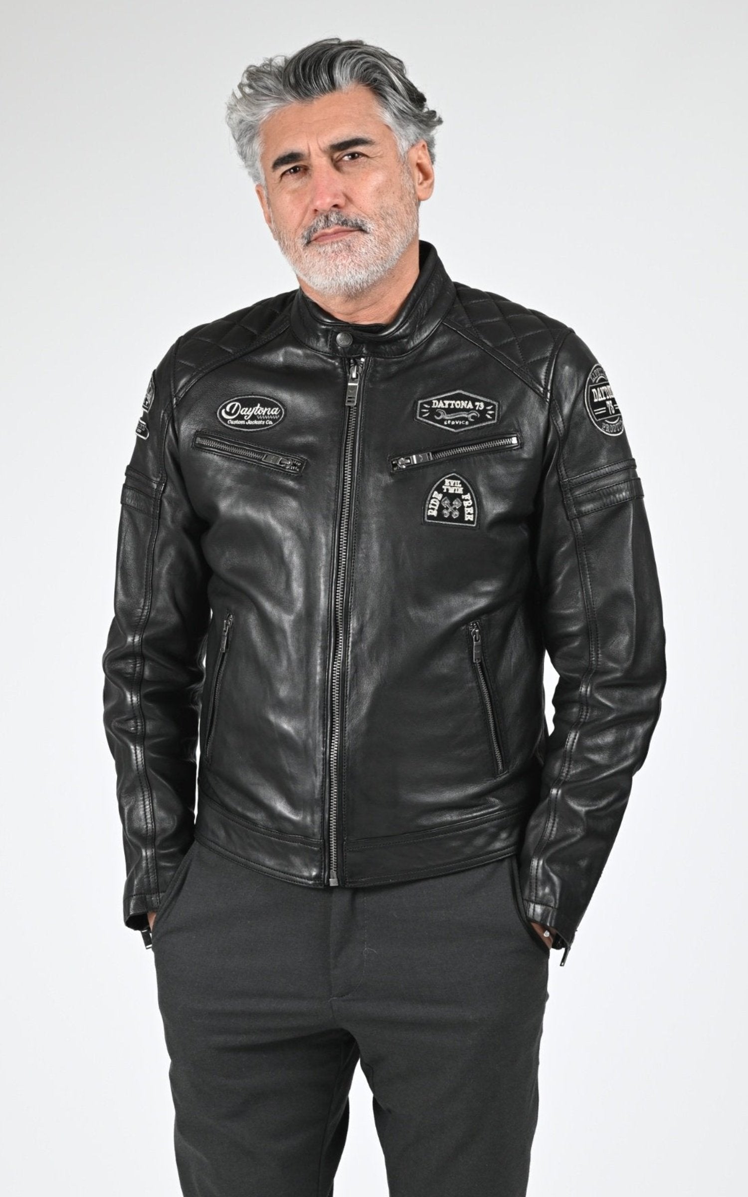 Blouson Cuir Homme Daytona 73, modèle Nieto 104382 de couleur black/black