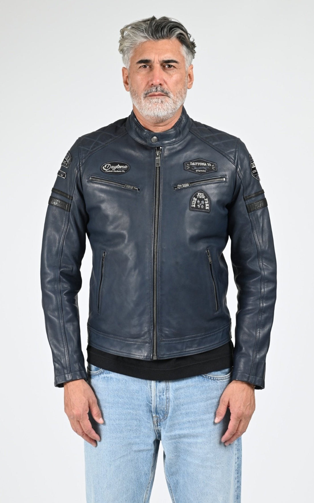 Blouson Cuir Homme Daytona 73, modèle Nieto 104382 de couleur short blue