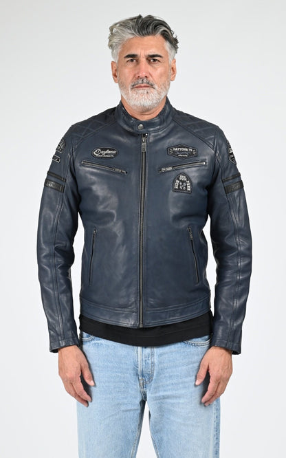 Blouson Cuir Homme Daytona 73, modèle Nieto 104382 de couleur short blue