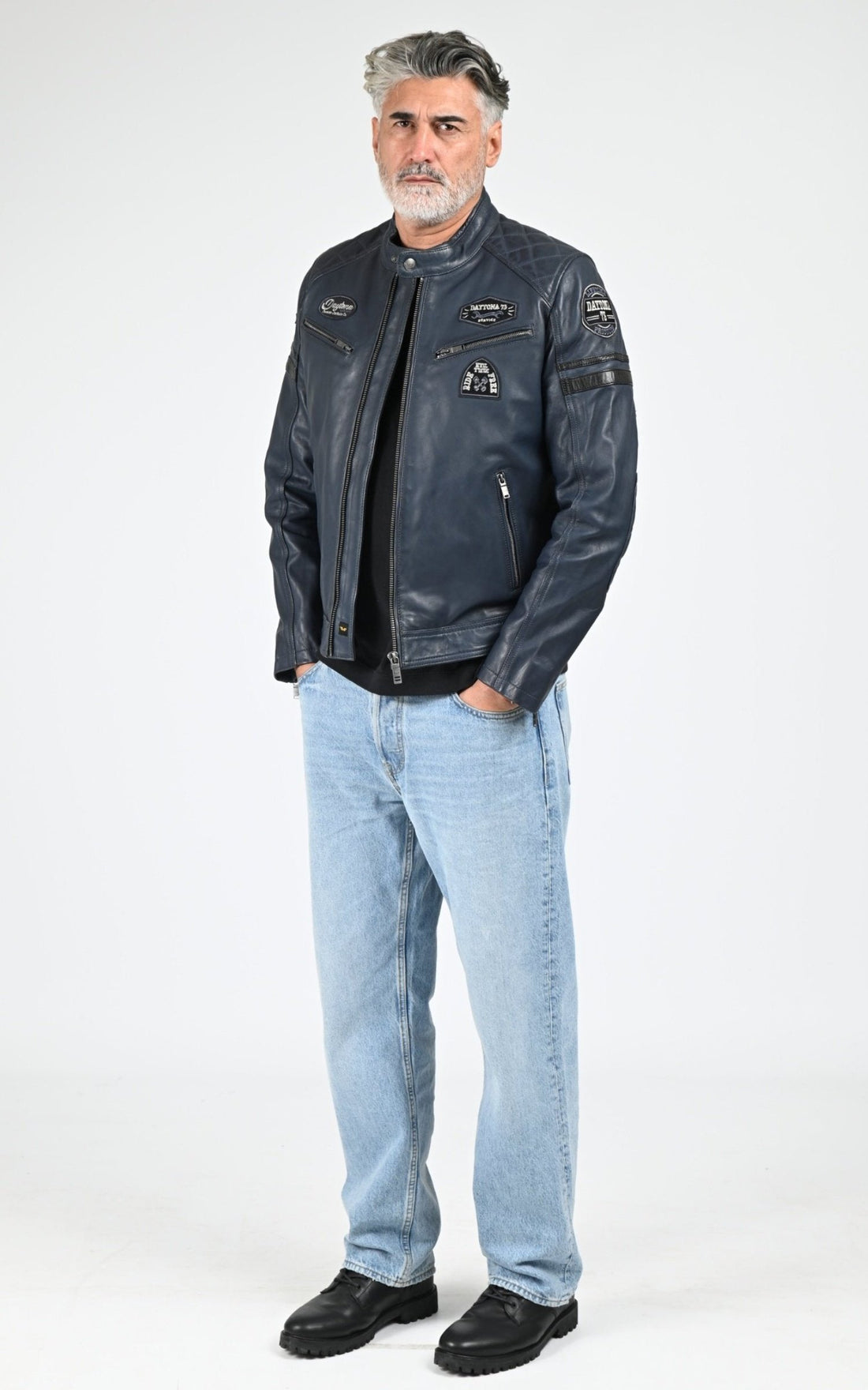 Blouson Cuir Homme Daytona 73, modèle Nieto 104382 de couleur short blue