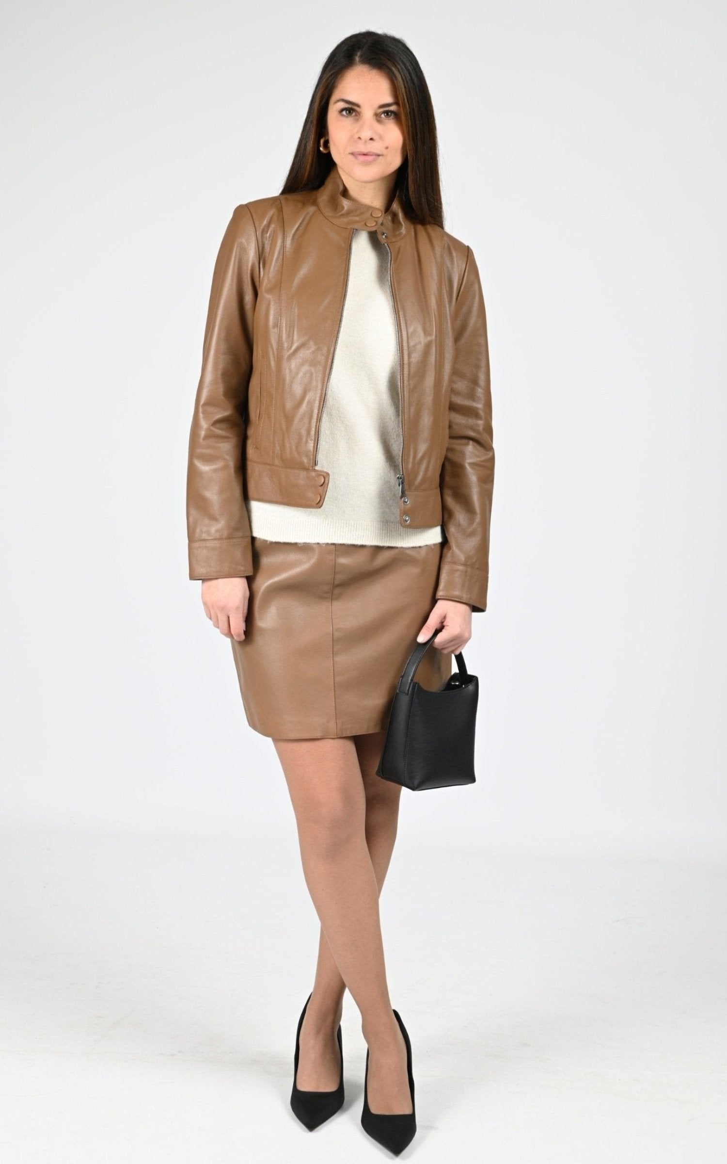 Jupe Cuir Femme Cuirco, modèle Noce 65221 de couleur cafe 506 2