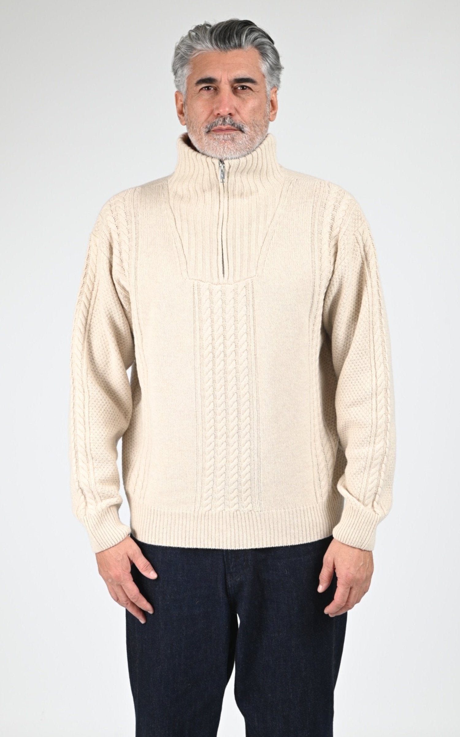 Pull laine torsadé beige 1