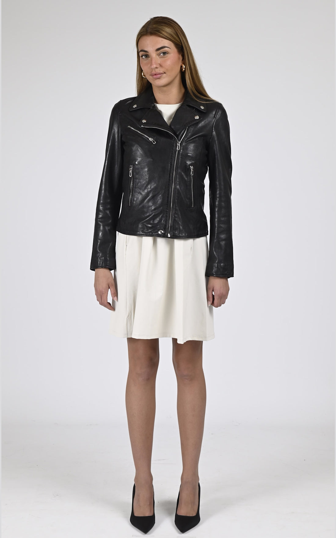 Blouson Cuir Femme Rose garden, modèle Olympe 101964 de couleur noir