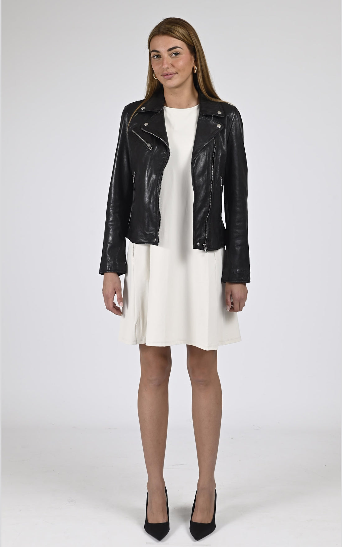 Blouson Cuir Femme Rose garden, modèle Olympe 101964 de couleur noir