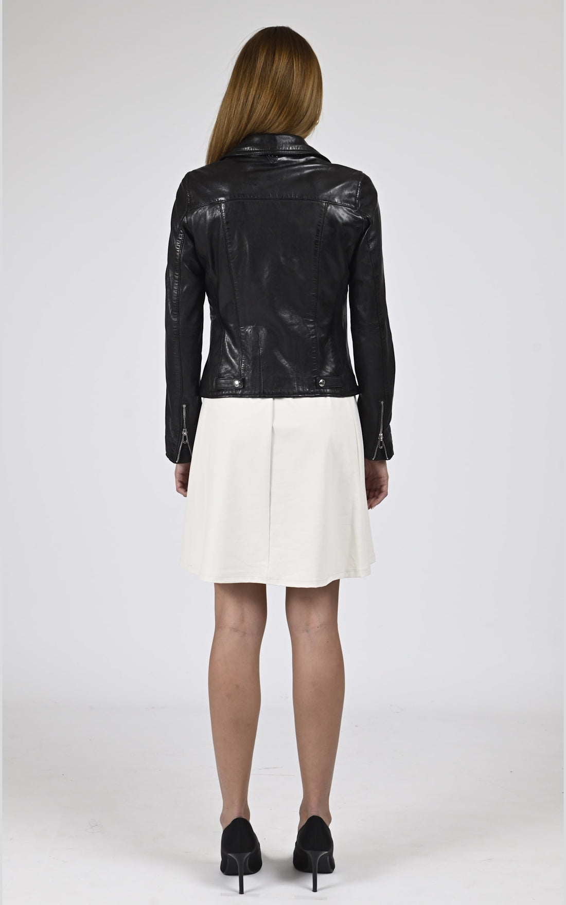 Blouson Cuir Femme Rose garden, modèle Olympe 101964 de couleur noir