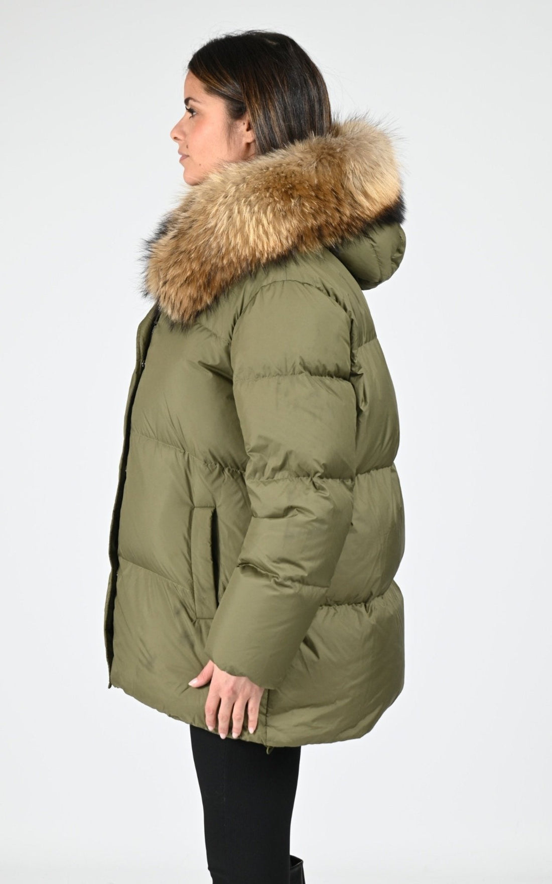 3/4 doudoune Textile Femme Giorgio &amp; Mario, modèle Osmande de couleur kaki