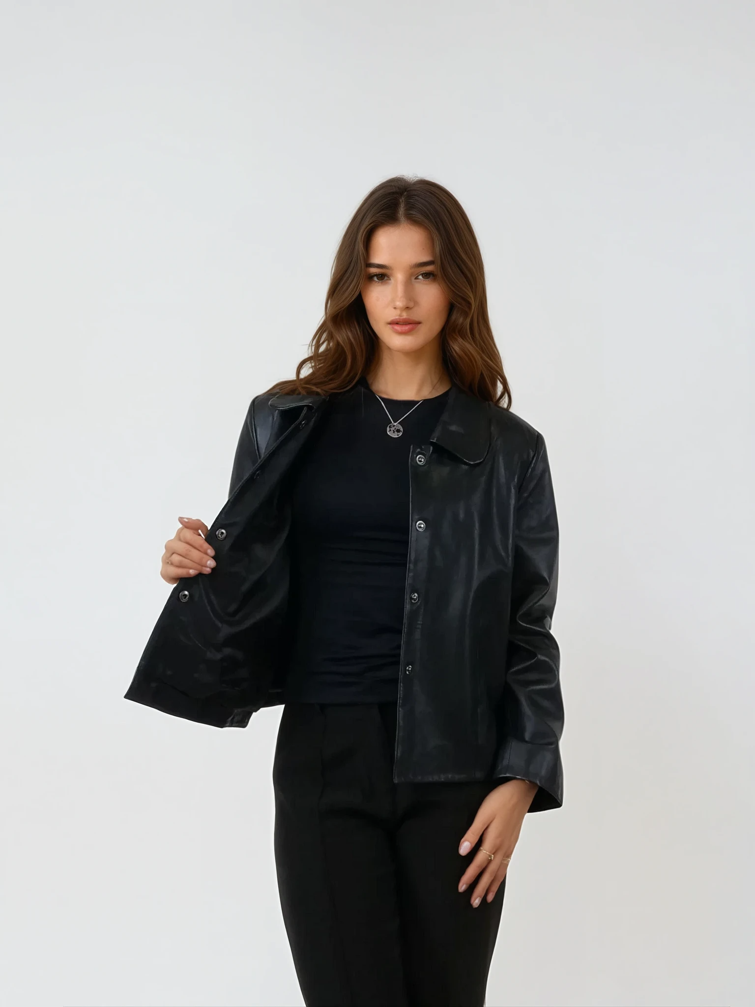 Marley, 53 cm. - Collar Lamb Polish Nappa Leather Black