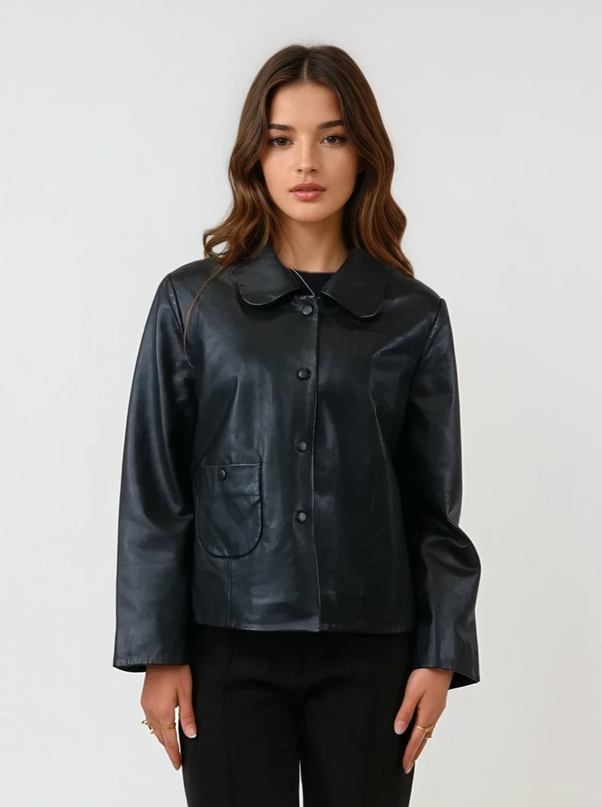 Marley, 53 cm. - Collar Lamb Polish Nappa Leather Black
