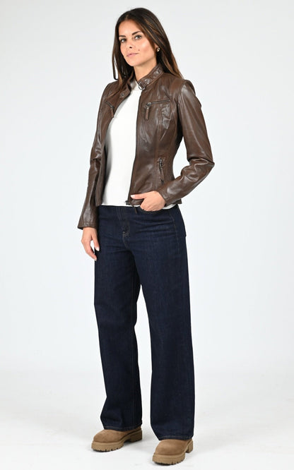 A &quot;P1401&quot; Marron Clair La Canadienne Blouson Femme closed photo