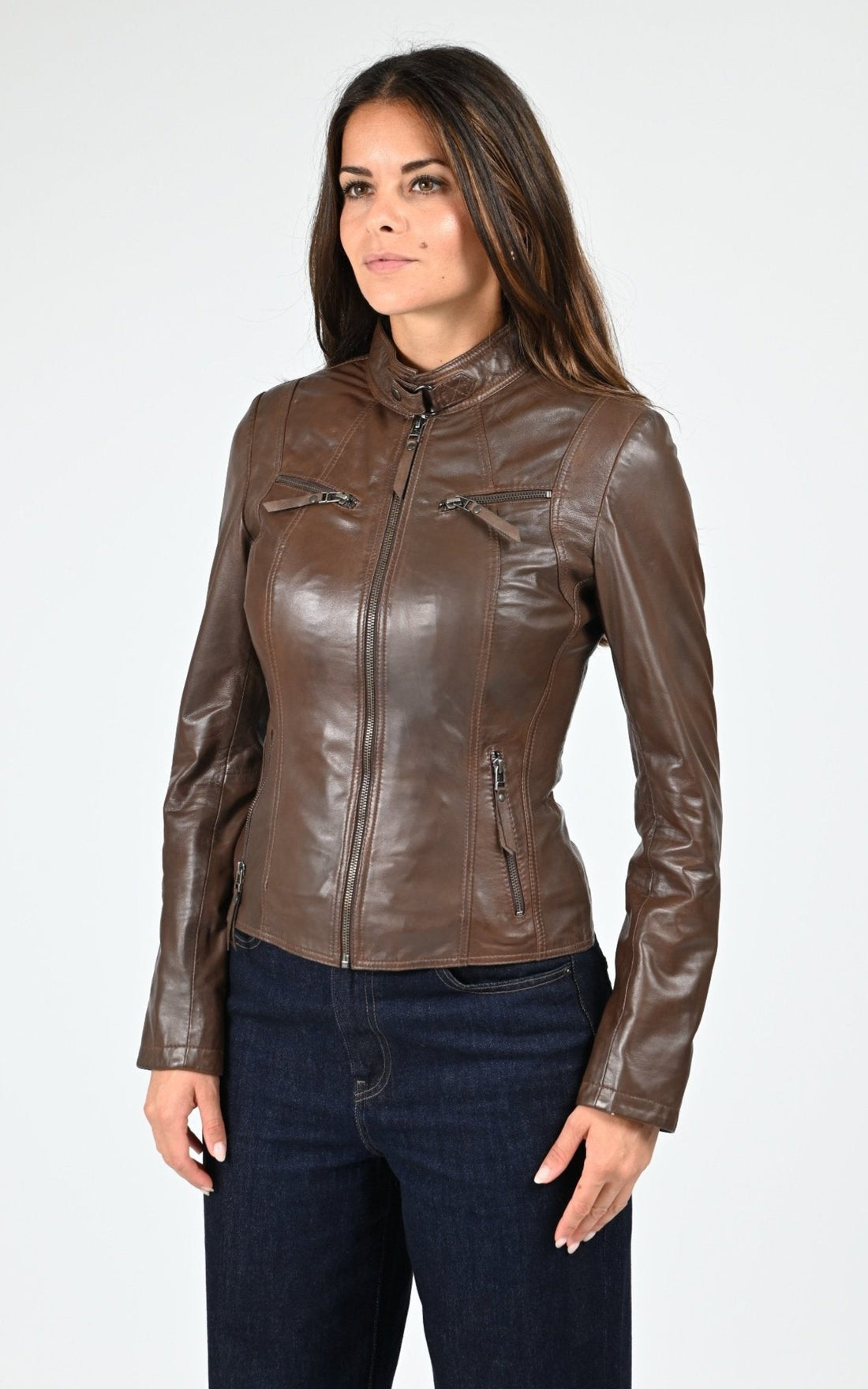 A &quot;P1401&quot; Marron Clair La Canadienne Blouson Femme closed photo