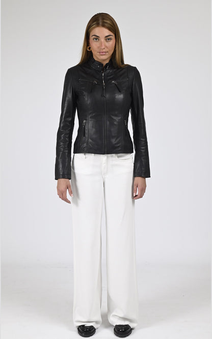 Blouson Cuir Femme La canadienne, modèle P1401 de couleur noir
