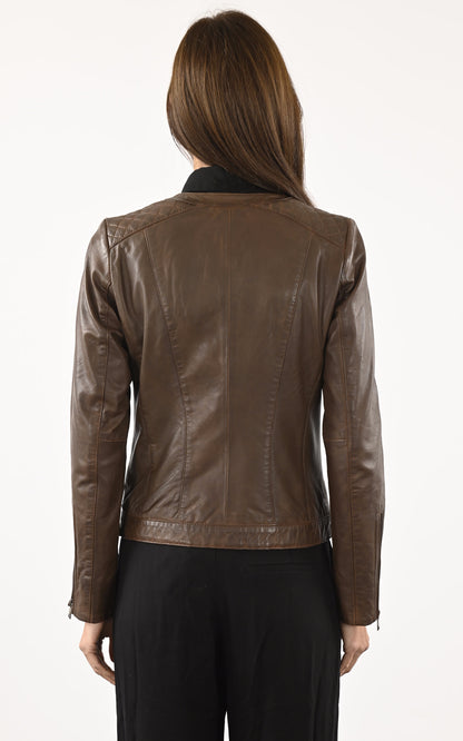 Blouson cuir femme La canadienne, modèle P1413 de couleur Marron - vue arrière