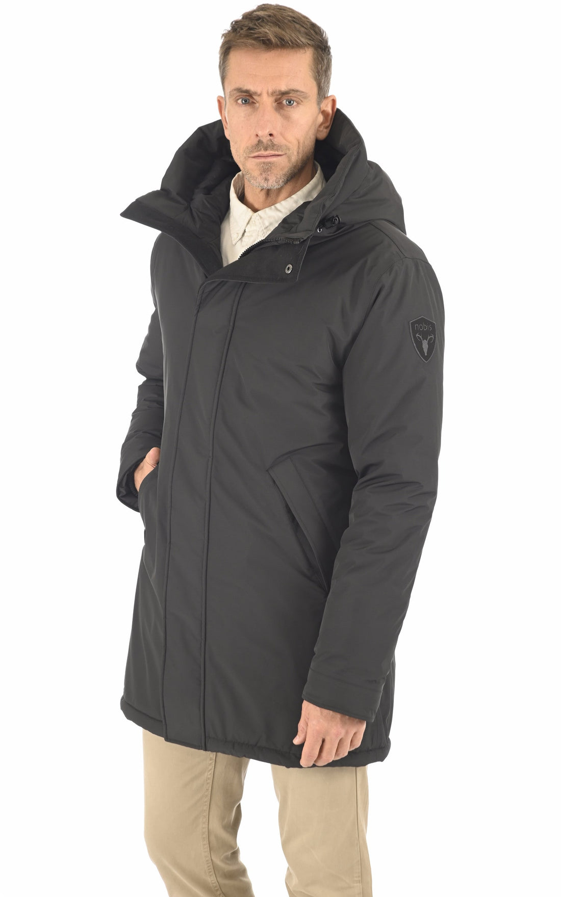 3/4 doudoune Textile Homme Nobis, modèle Pierre 3l de couleur noir