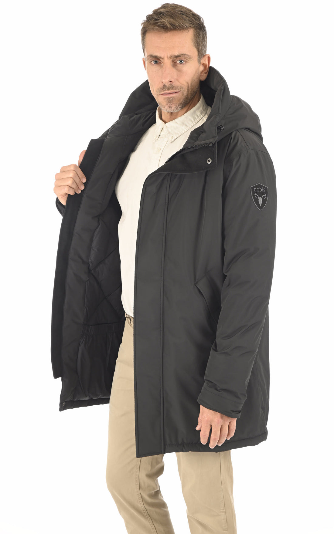 3/4 doudoune Textile Homme Nobis, modèle Pierre 3l de couleur noir
