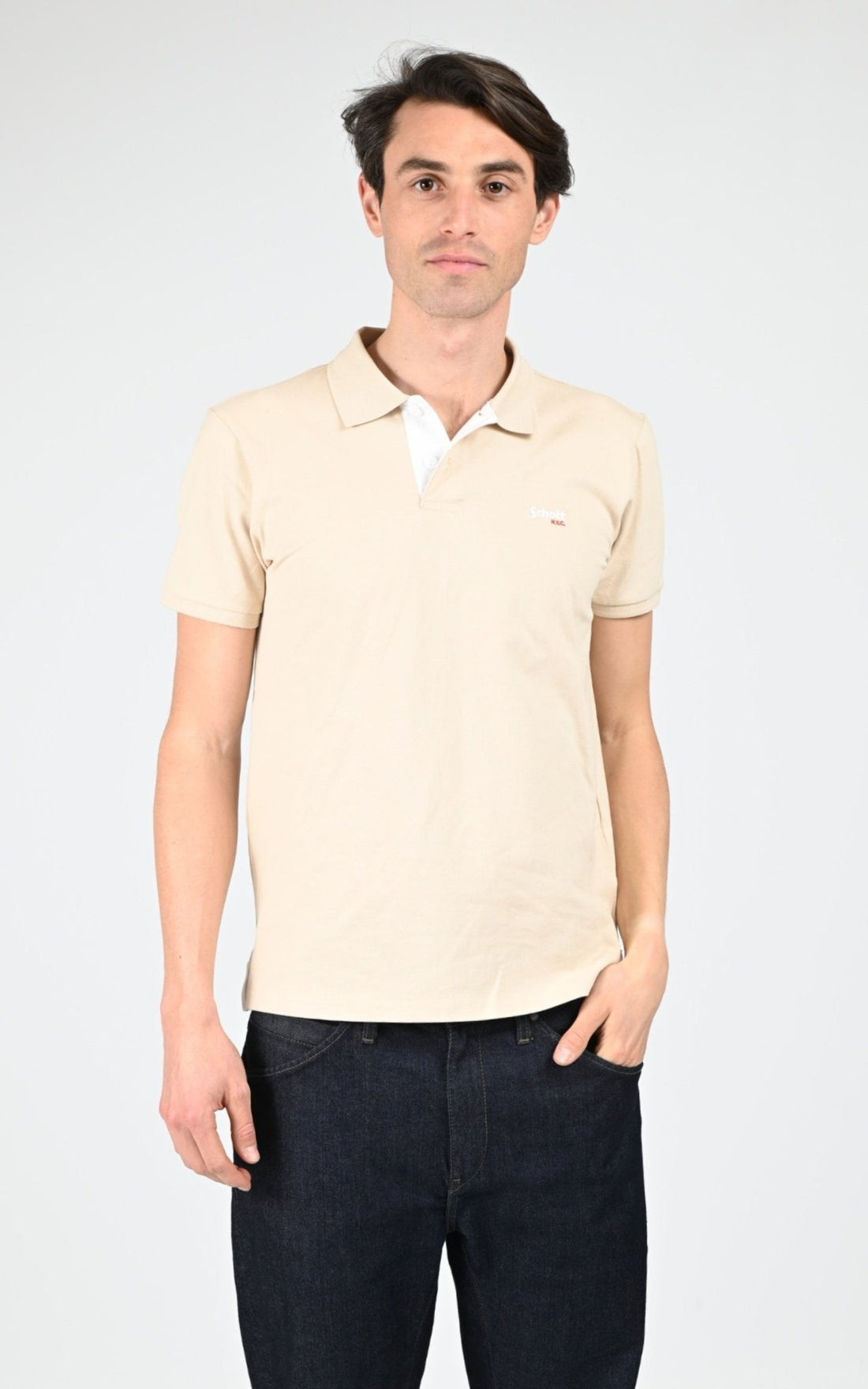 Polo Textile Homme Schott, modèle Psmilton de couleur beige / taupe