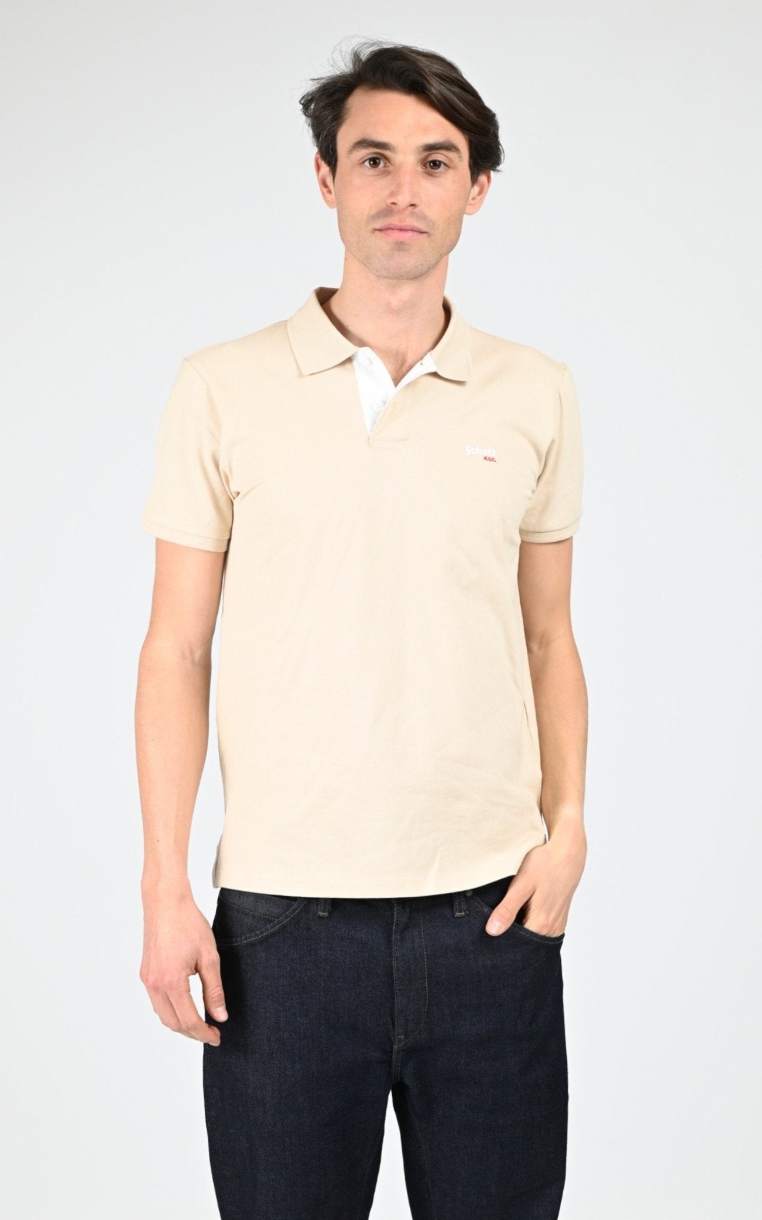 Polo Textile Homme Schott, modèle Psmilton de couleur beige / taupe
