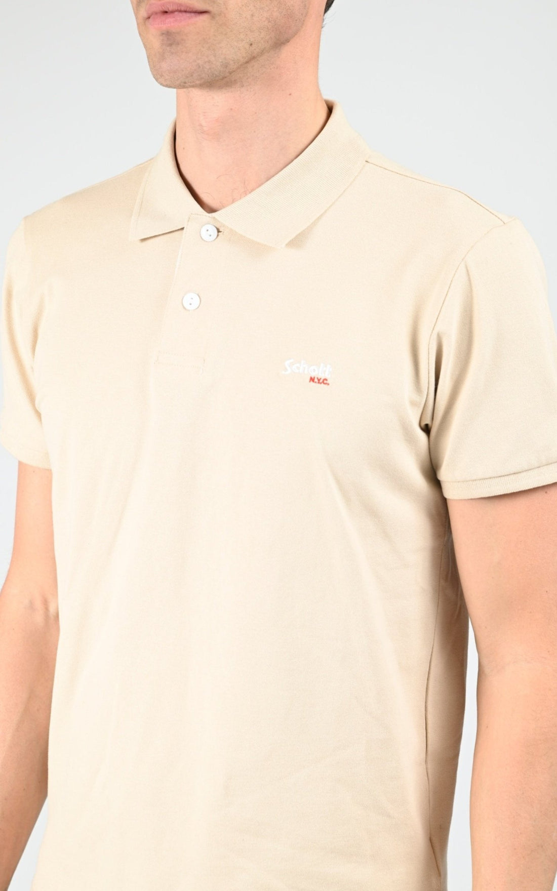Polo Textile Homme Schott, modèle Psmilton de couleur beige / taupe