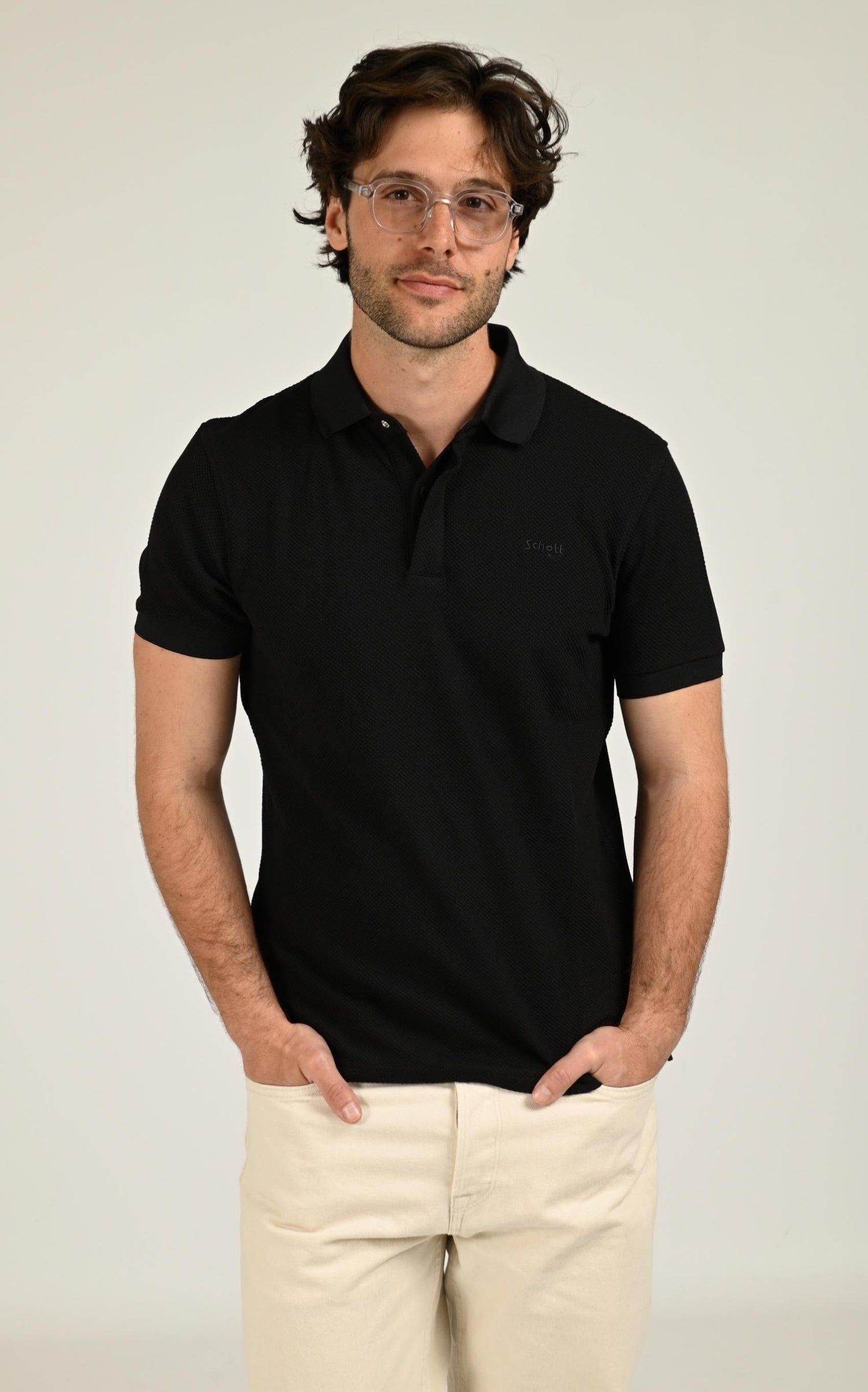 Polo Textile Homme Schott, modèle Ps collin de couleur noir 1