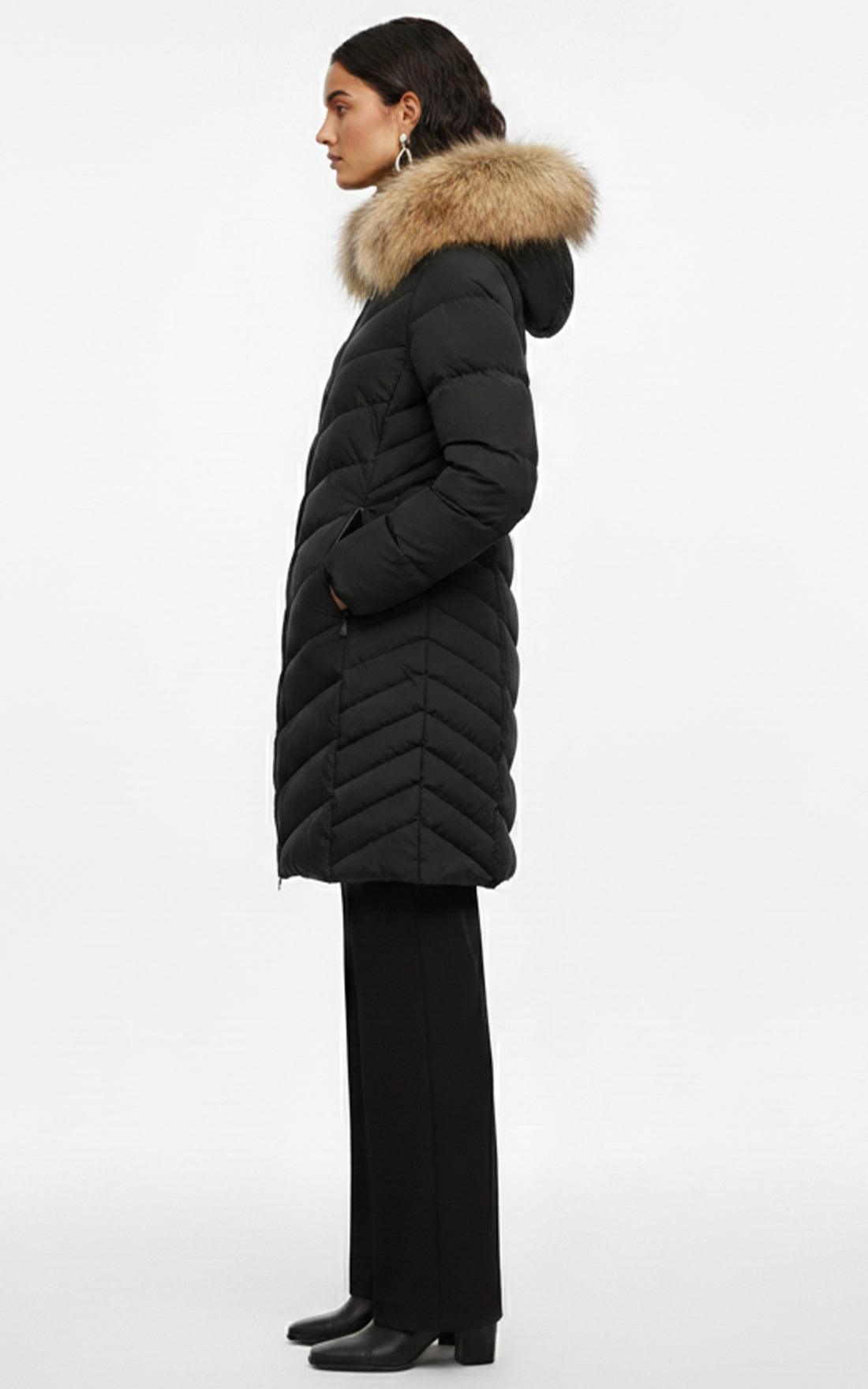 Doudoune longue avec fourrure noir