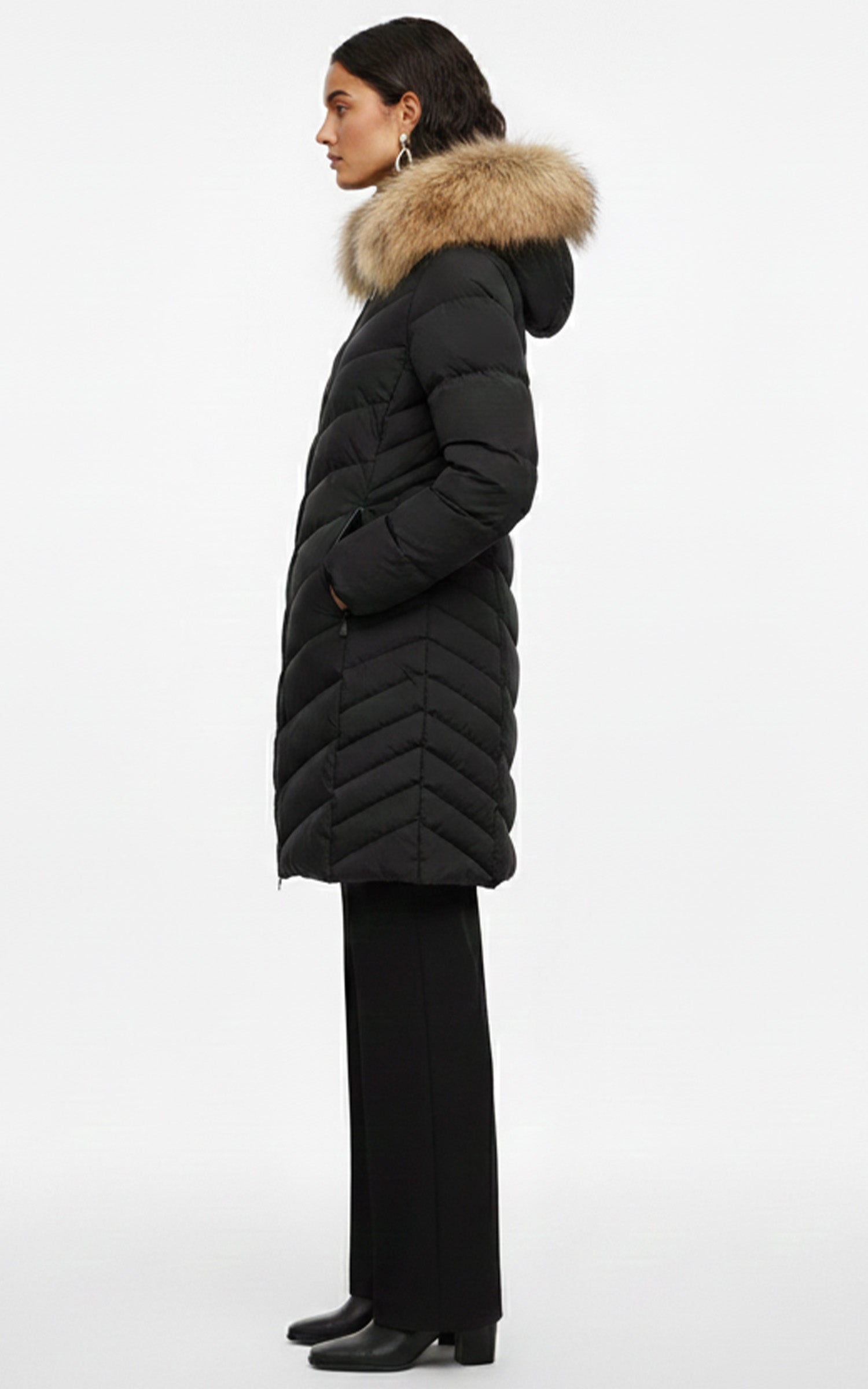 Doudoune longue avec fourrure noir