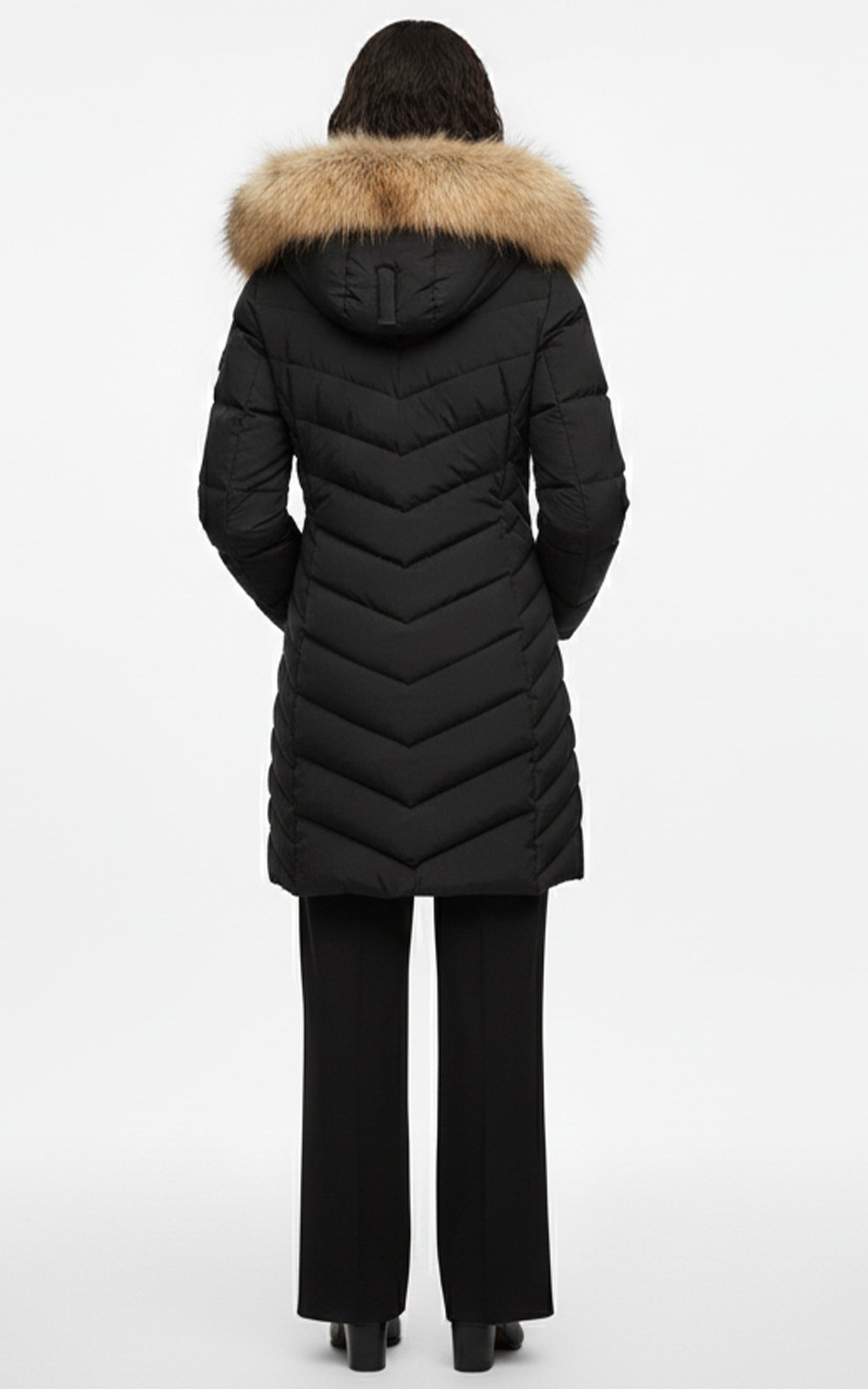 Doudoune longue avec fourrure noir